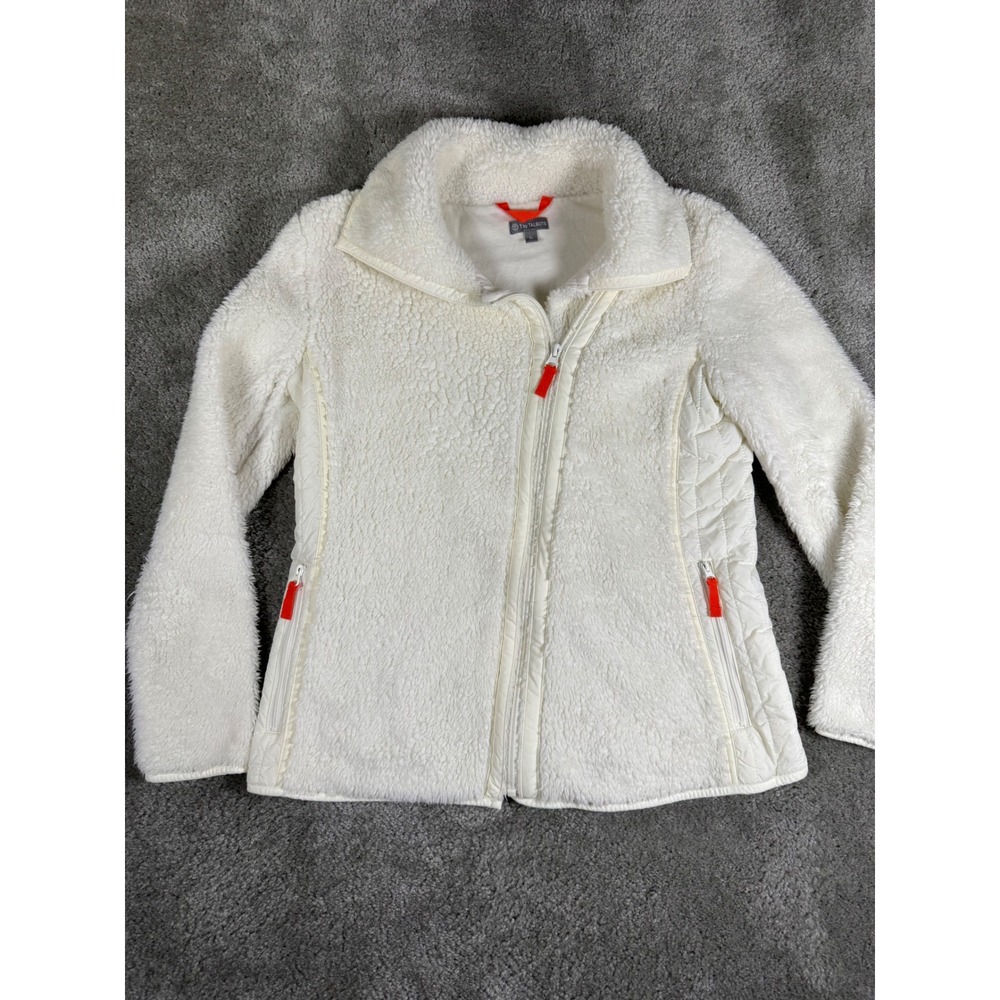 T by Talbots Womens Ivory Sherpa Fleece Quilted Asymmetrical Zip Jacket Small P